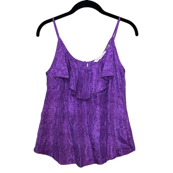Rebecca Taylor Purple Beaded Flounce 100% Silk Python Cami size 2 - Picture 2 of 3